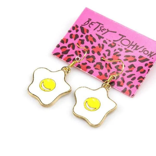 Betsey Johnson Egg Yellow & White Dangle Earrings