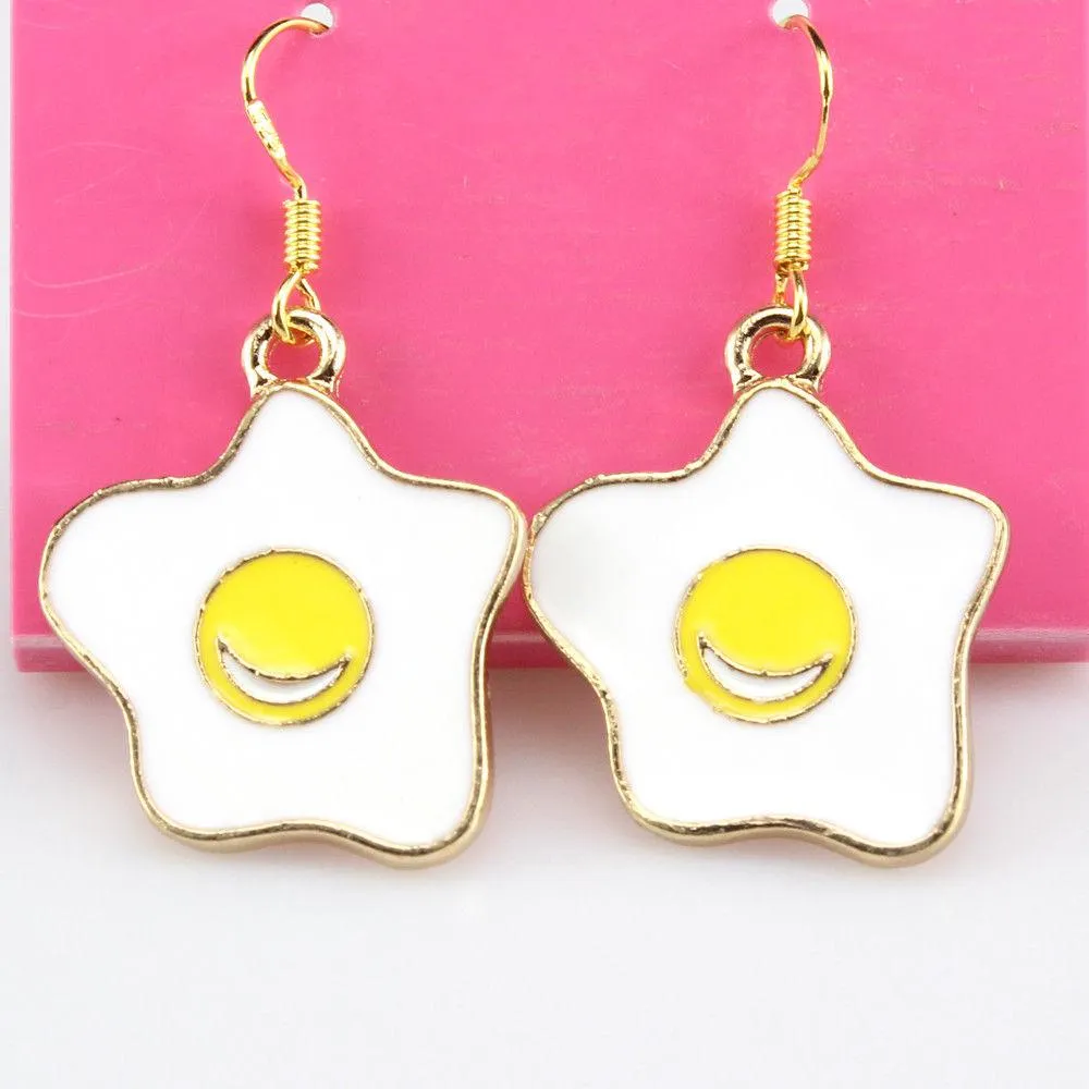 Betsey Johnson Egg Yellow & White Dangle Earrings