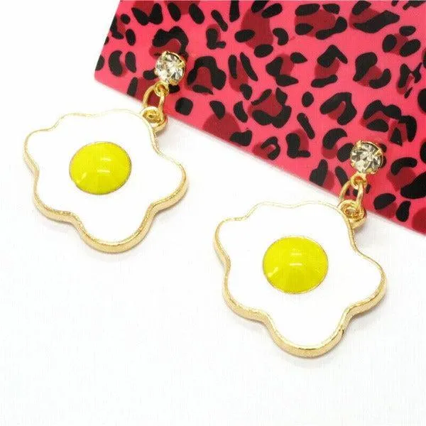 Betsey Johnson Egg Yellow & White Dangle Rhinestone Earrings