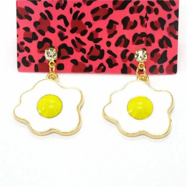 Betsey Johnson Egg Yellow & White Dangle Rhinestone Earrings