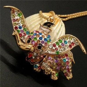 Betsey Johnson Elephant Multi-Color Crystal Rhinestone Gold Necklace