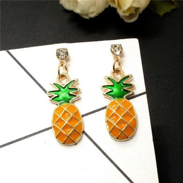 Betsey Johnson Enamel Pineapple Rhinestone Earrings