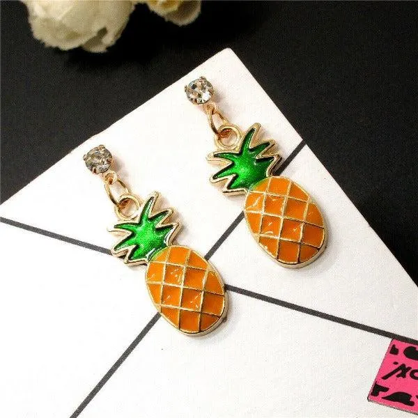 Betsey Johnson Enamel Pineapple Rhinestone Earrings