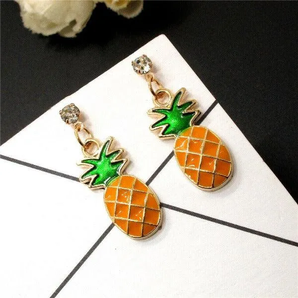 Betsey Johnson Enamel Pineapple Rhinestone Earrings