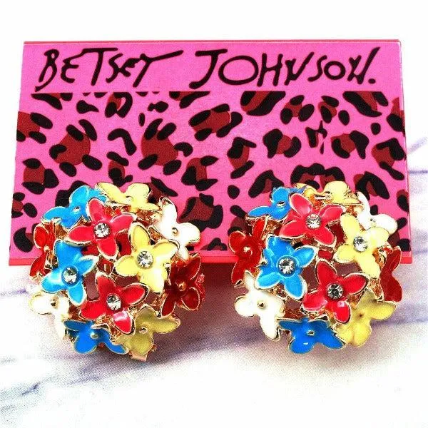 Betsey Johnson Flower Bouquet Multi-Color Crystal Lever Back Earrings