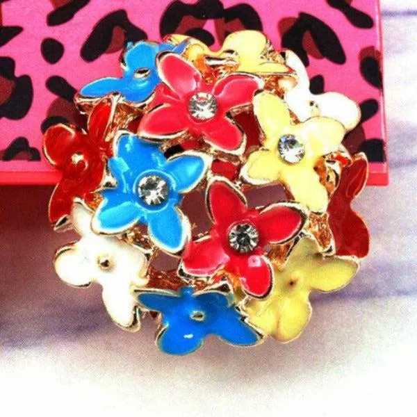 Betsey Johnson Flower Bouquet Multi-Color Crystal Lever Back Earrings