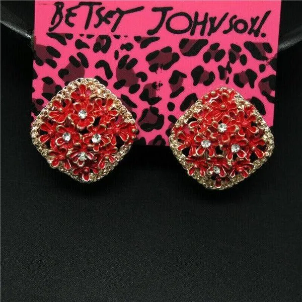 Betsey Johnson Flower Red Enamel Lever back Earrings