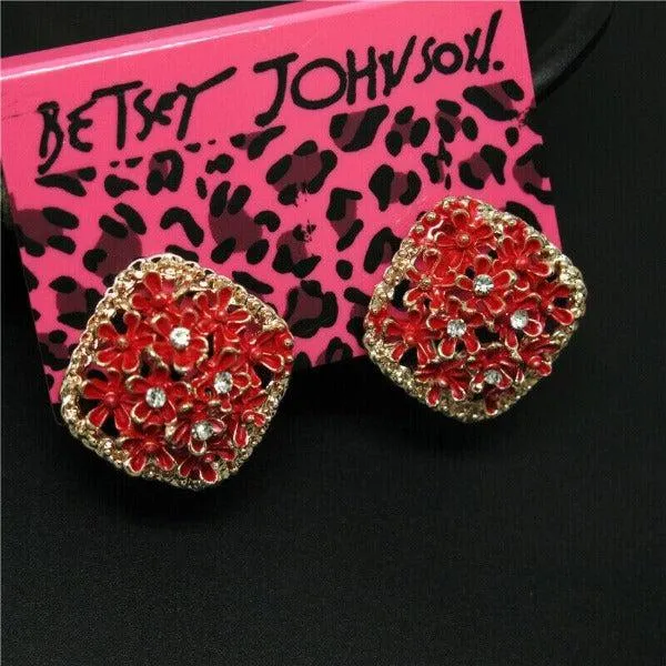 Betsey Johnson Flower Red Enamel Lever back Earrings