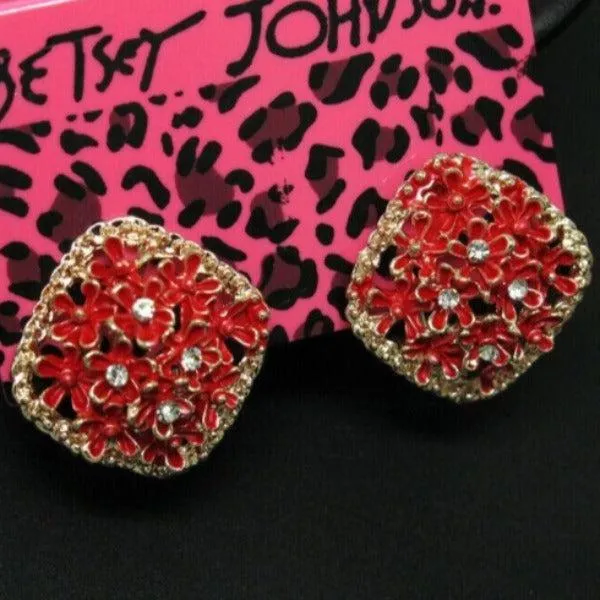 Betsey Johnson Flower Red Enamel Lever back Earrings