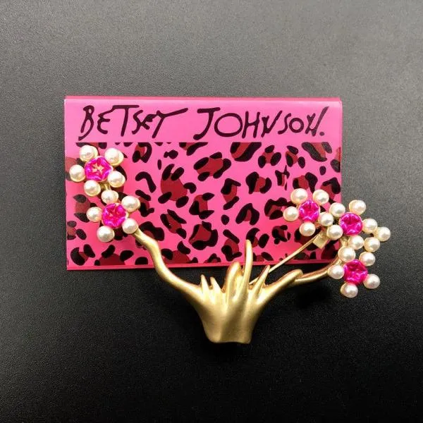 Betsey Johnson Flower Tree Faux Pearl Pink Enamel Brooch Pin