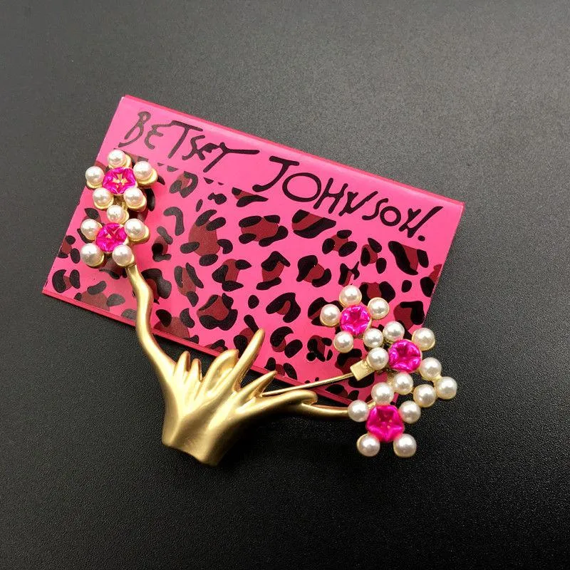 Betsey Johnson Flower Tree Faux Pearl Pink Enamel Brooch Pin