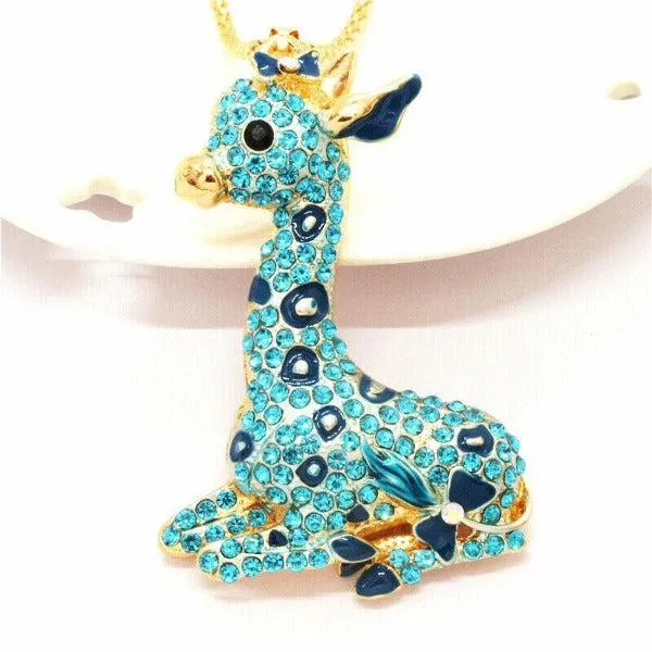 Betsey Johnson Giraffe Blue Rhinestone Gold Necklace