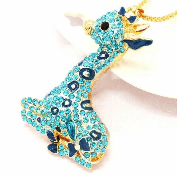 Betsey Johnson Giraffe Blue Rhinestone Gold Necklace