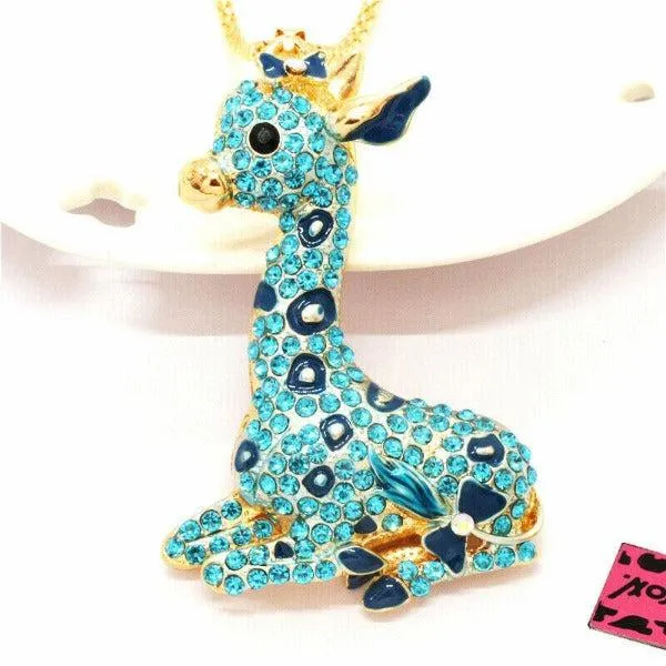 Betsey Johnson Giraffe Blue Rhinestone Gold Necklace