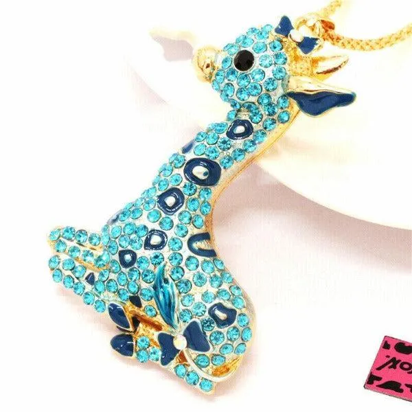 Betsey Johnson Giraffe Blue Rhinestone Gold Necklace