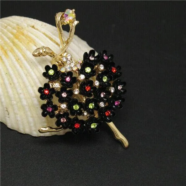 Betsey Johnson Girl Dancer Flower Dress Rhinestone Brooch Pin