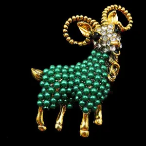 Betsey Johnson Goat Blue Tiny Faux Pearl Brooch Pin