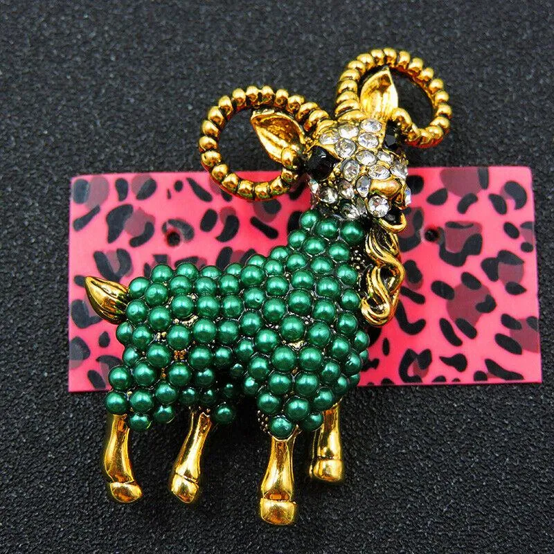 Betsey Johnson Goat Blue Tiny Faux Pearl Brooch Pin