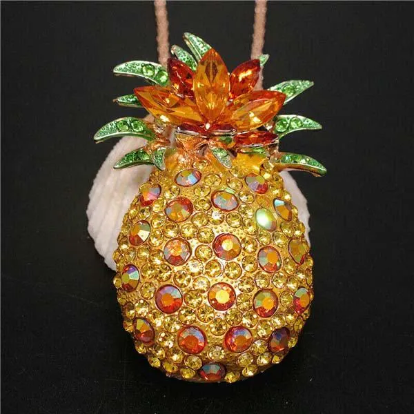 Betsey Johnson Golden Rhinestone Yellow Pineapple Gold Necklace