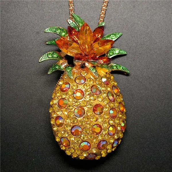 Betsey Johnson Golden Rhinestone Yellow Pineapple Gold Necklace