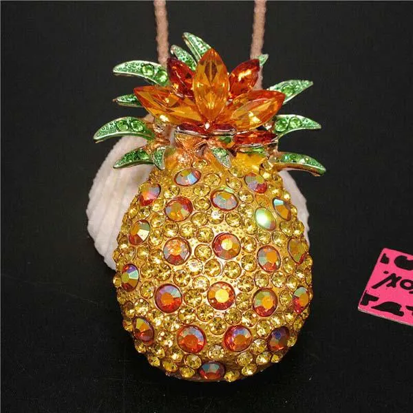 Betsey Johnson Golden Rhinestone Yellow Pineapple Gold Necklace