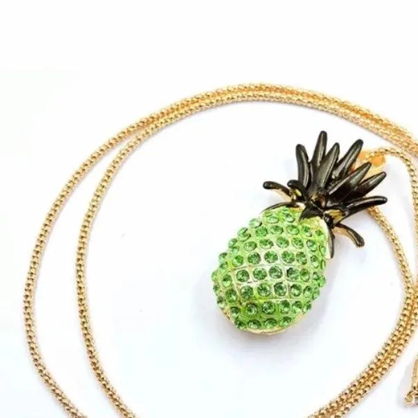 Betsey Johnson Green & Black Pineapple Gold Necklace