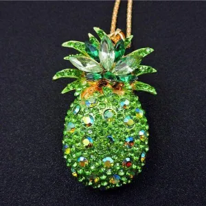 Betsey Johnson Green Crystal Pineapple Gold Pendant Necklace