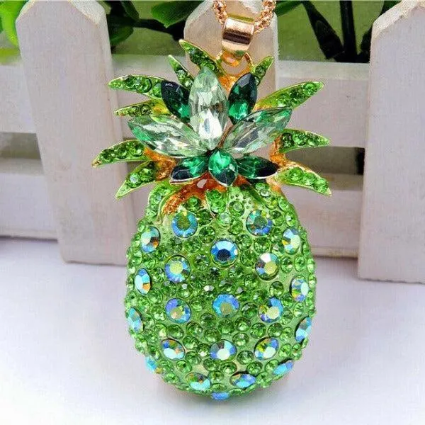 Betsey Johnson Green Crystal Pineapple Gold Pendant Necklace