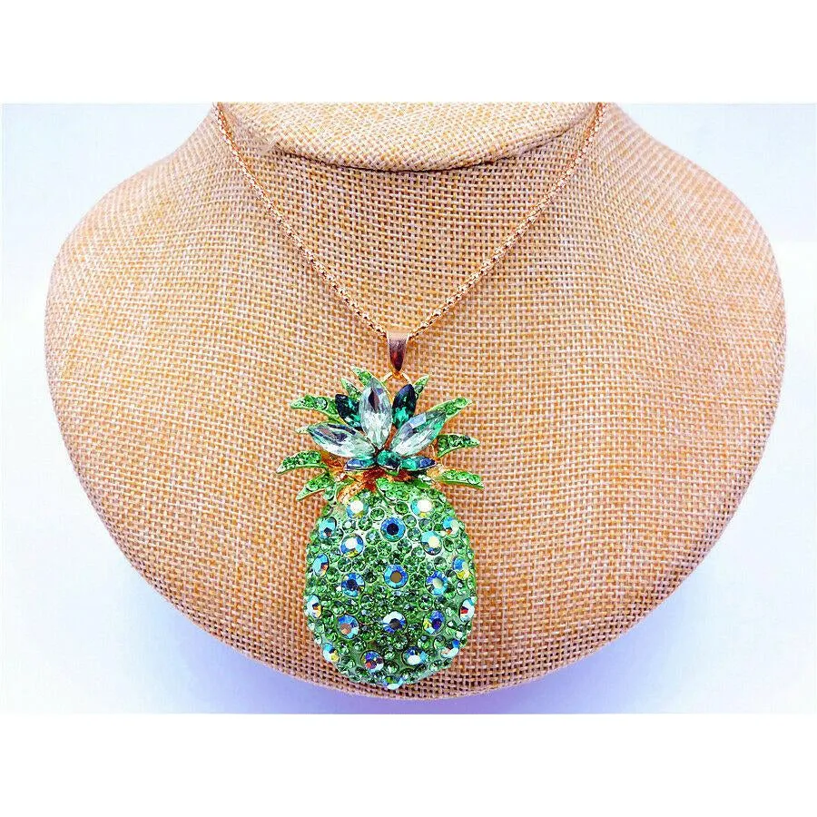 Betsey Johnson Green Crystal Pineapple Gold Pendant Necklace