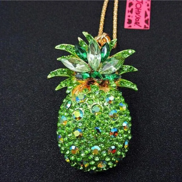 Betsey Johnson Green Crystal Pineapple Gold Pendant Necklace