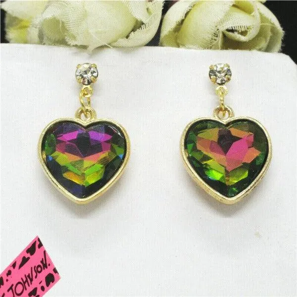 Betsey Johnson Heart Multi-Color Crystal Earrings