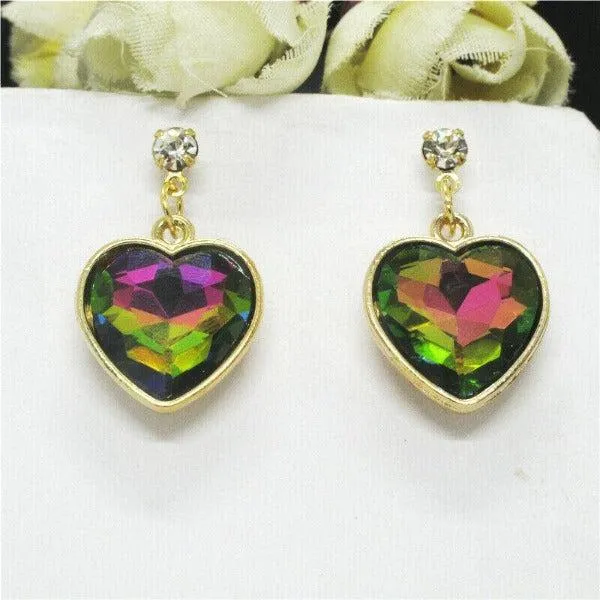 Betsey Johnson Heart Multi-Color Crystal Earrings