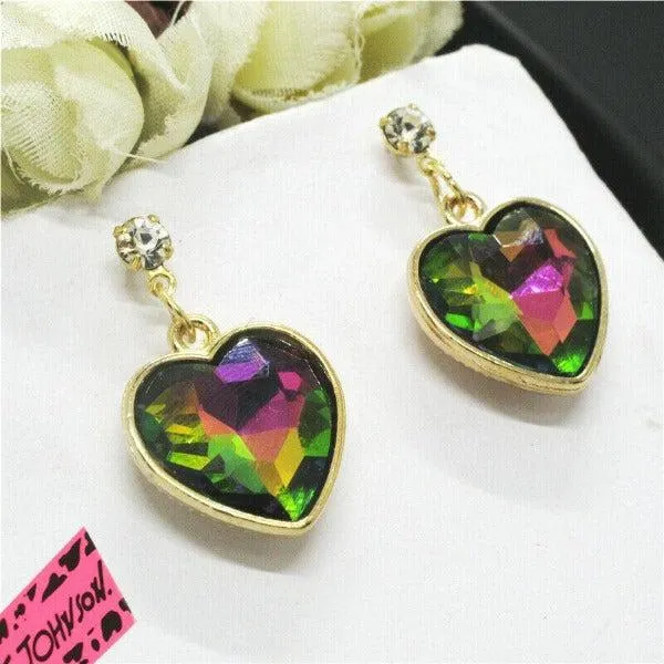 Betsey Johnson Heart Multi-Color Crystal Earrings