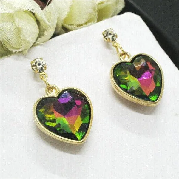 Betsey Johnson Heart Multi-Color Crystal Earrings