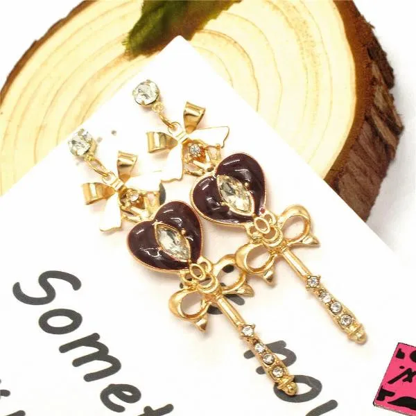 Betsey Johnson Heart Scepter Bow Crystal Earrings