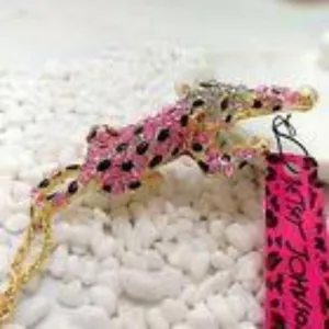 Betsey Johnson Leopard Cheetah Pink & Black Crystal Gold Necklace