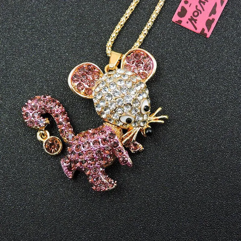 Betsey Johnson Mouse Rhinestone Gold Necklace