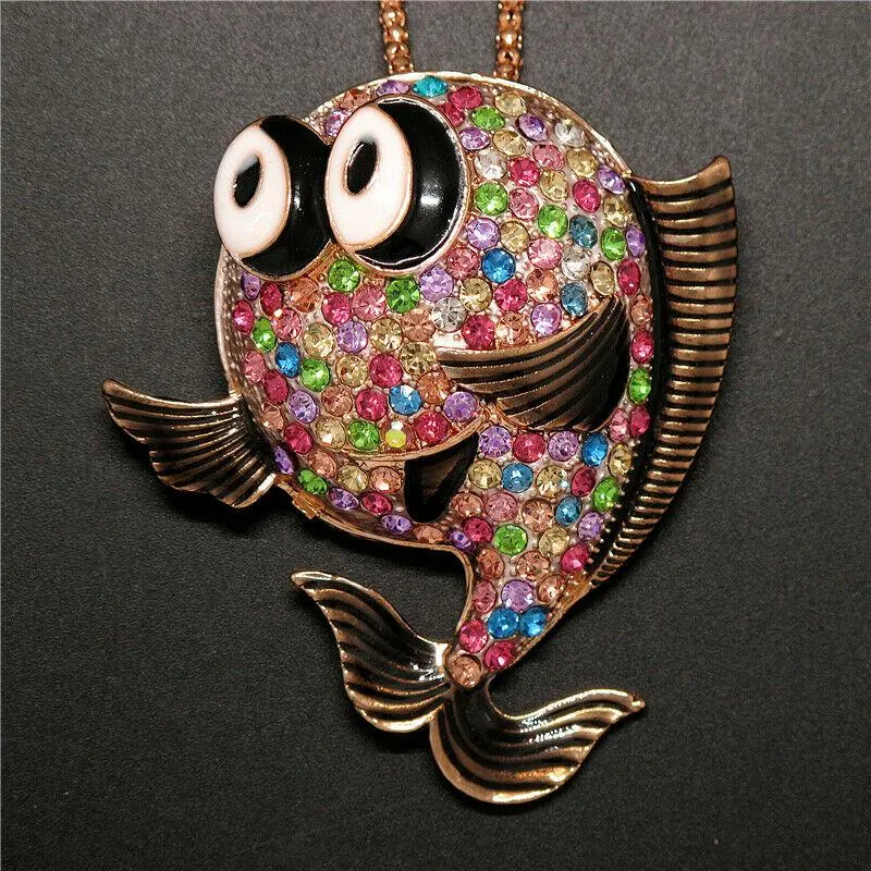 Betsey Johnson Multi-Color Crystal Bubble Fish Gold Pendant Necklace