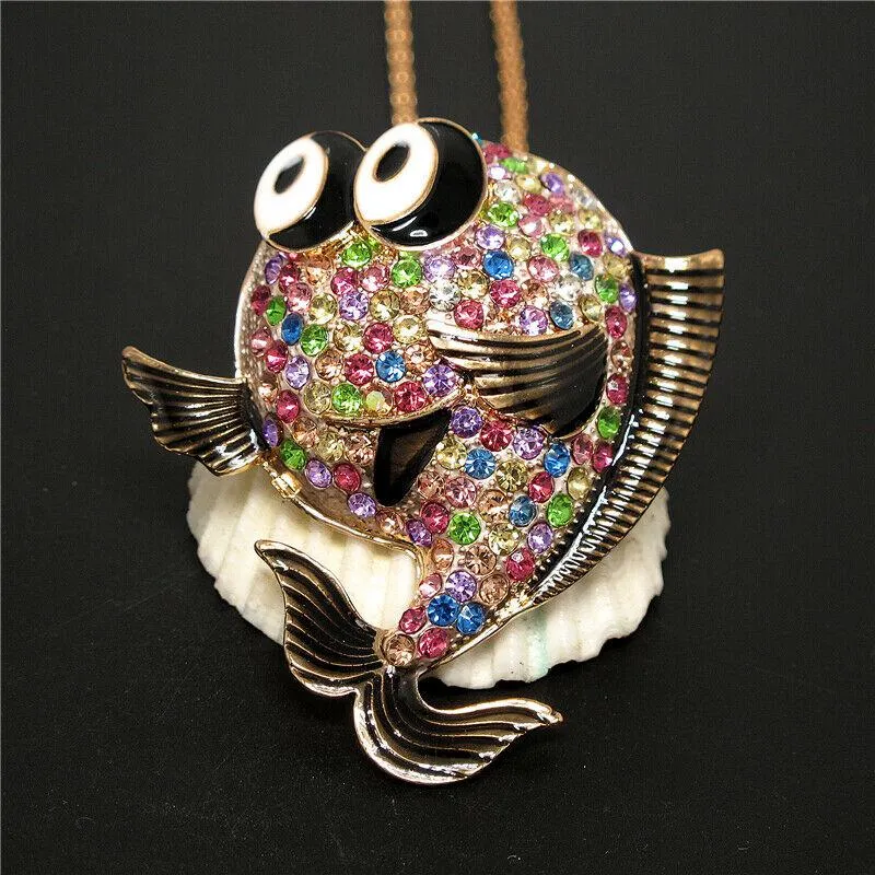 Betsey Johnson Multi-Color Crystal Bubble Fish Gold Pendant Necklace