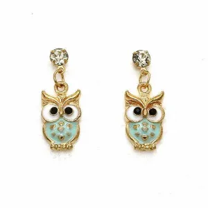 Betsey Johnson Owl Blue Enamel Rhinestone Earrings