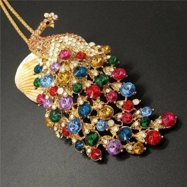 Betsey Johnson Peacock Multi-Color Rhinestone Gold Pendant Necklace