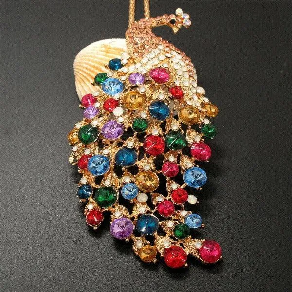 Betsey Johnson Peacock Multi-Color Rhinestone Gold Pendant Necklace