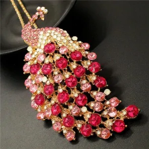 Betsey Johnson Peacock Pink Rhinestone Gold Pendant Necklace