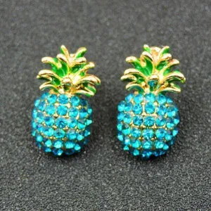 Betsey Johnson Pineapple Blue Crystal Stud Earrings