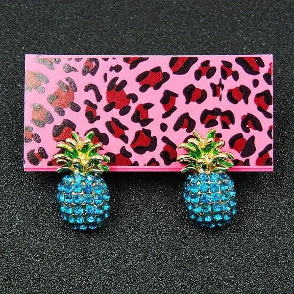 Betsey Johnson Pineapple Blue Crystal Stud Earrings