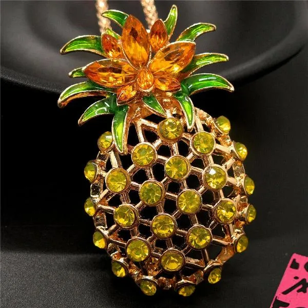 Betsey Johnson Pineapple Golden Rhinestone Gold Necklace