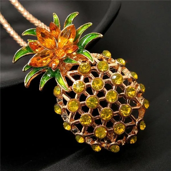 Betsey Johnson Pineapple Golden Rhinestone Gold Necklace