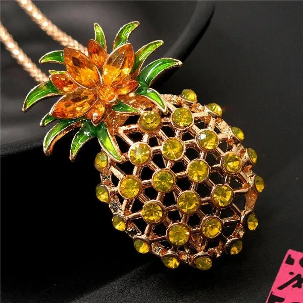 Betsey Johnson Pineapple Golden Rhinestone Gold Necklace