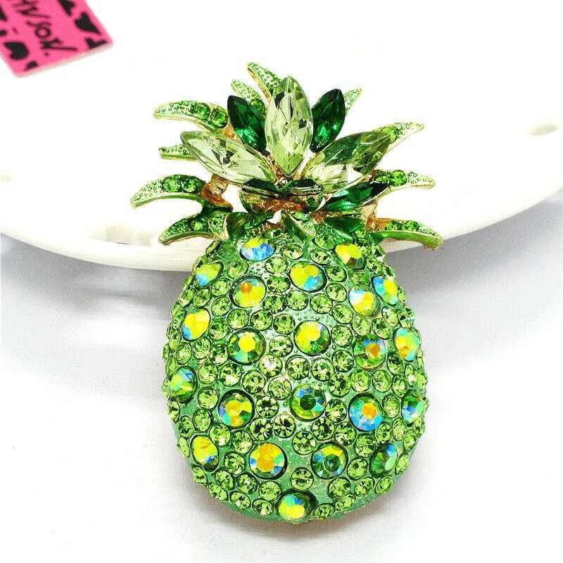 Betsey Johnson Pineapple Green Crystals Brooch Pin