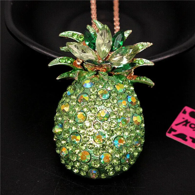 Betsey Johnson Pineapple Green Crystals Necklace or Brooch